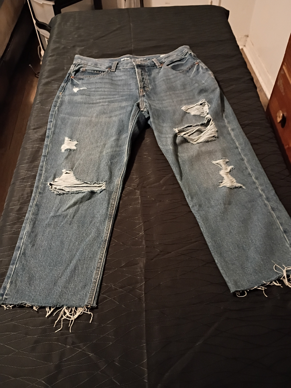 Old Navy Women's Straight-Leg Distressed Blue Jeans - Picture 1 of 3